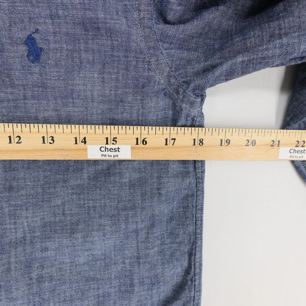 Ralph Lauren Shirt Boys L 14/16 Blue Chambray Long Sleeve Button Down Cotton